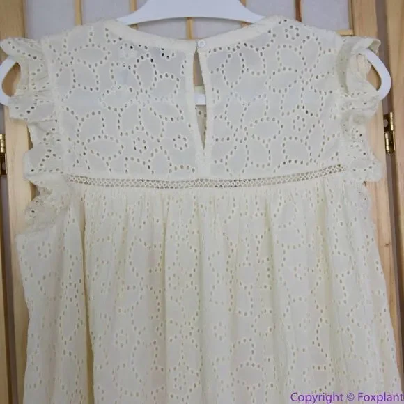 NEW‎ Madewell Off White Eyelet Ruffle-Sleeve Mini Dress, L - Picture 7 of 16